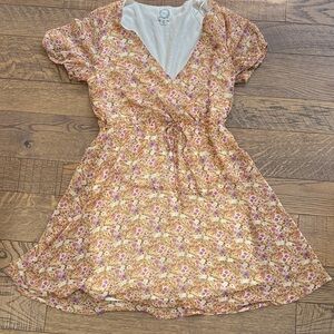 Blue Rain Floral Mini Dress in Pink and Cream